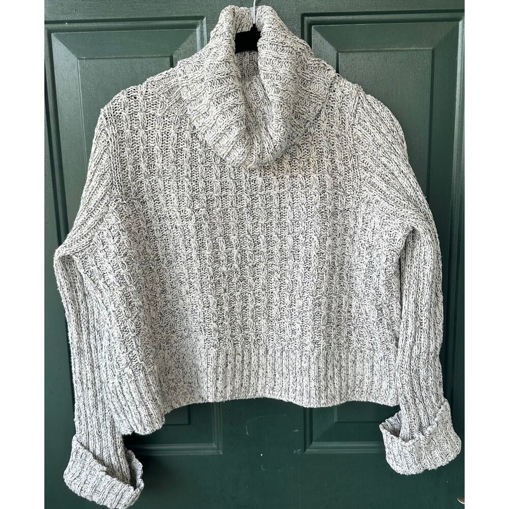 Free People Marled Turtleneck Sweater S Gray Beige Silver Cropped Chunky Knit
